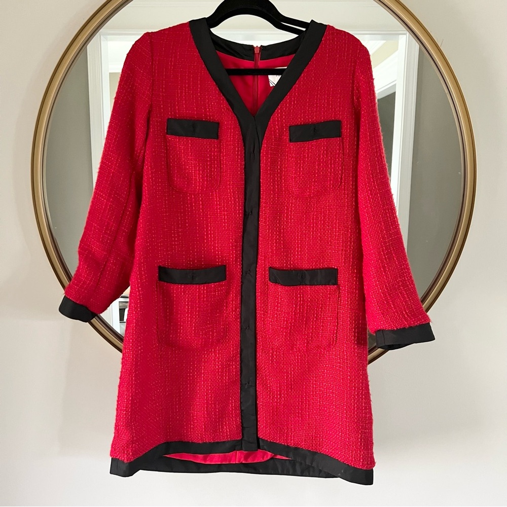 Tuckernuck Pomander Place Red Coco Tweed V-Neck Mini Dress Size Small